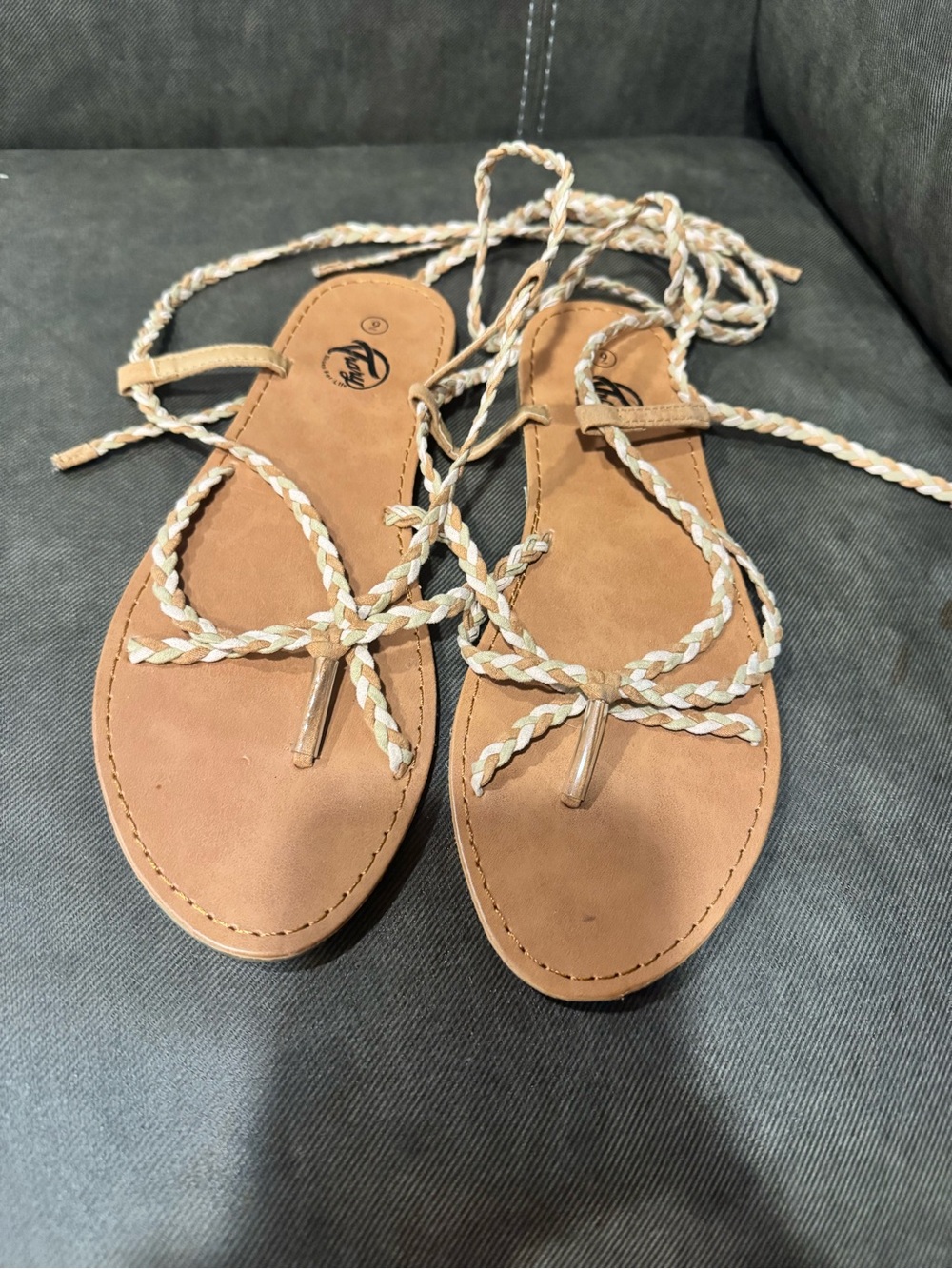 Trary Braided Lace-Up Tan and Cream Women's Sandals